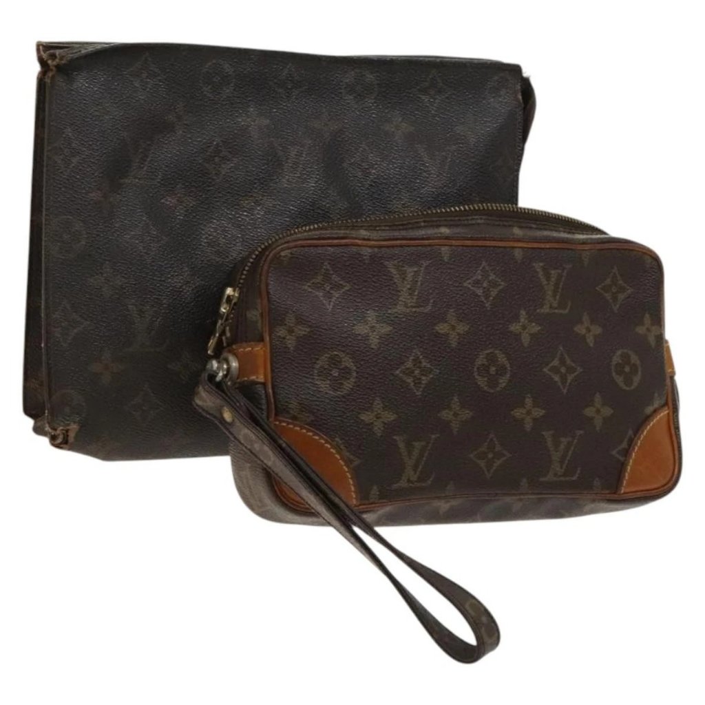 Louis Vuitton Monogram Pouch 2 Set Lv Auth Gh679